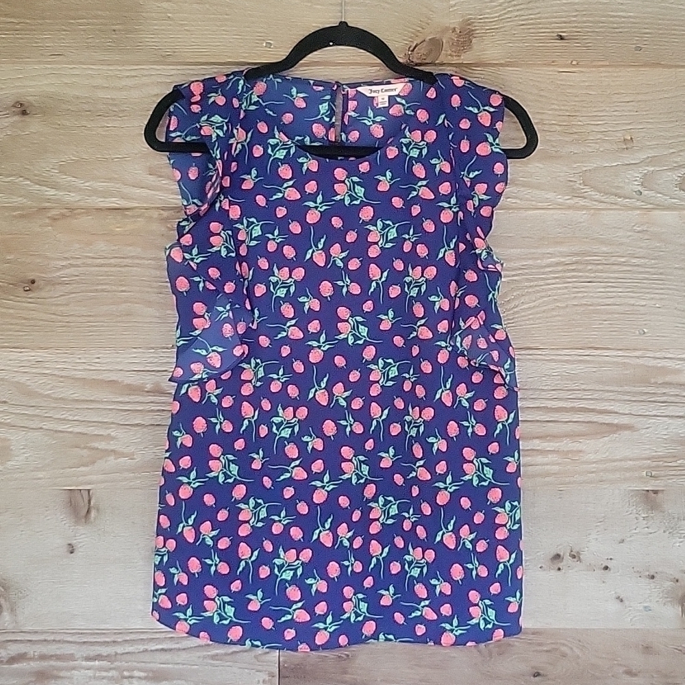 Juicy Couture Blue Top with Raspberry Print Size Medium